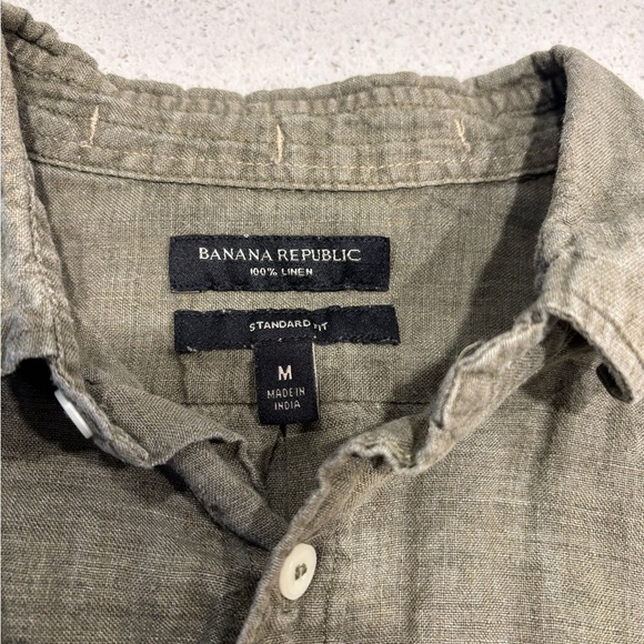 Banana Republic Men's 100% Linen Olive Button Down Shirt Size M - Picture 4 of 9